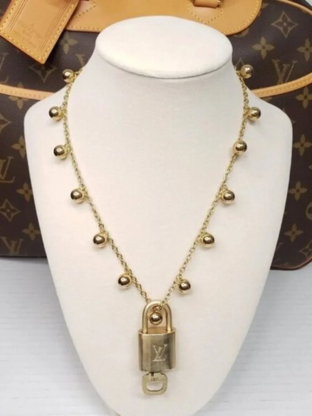 Authentic Louis Vuitton Lock&Key w/ Unbranded Golden Balls Stainless Steel Chain